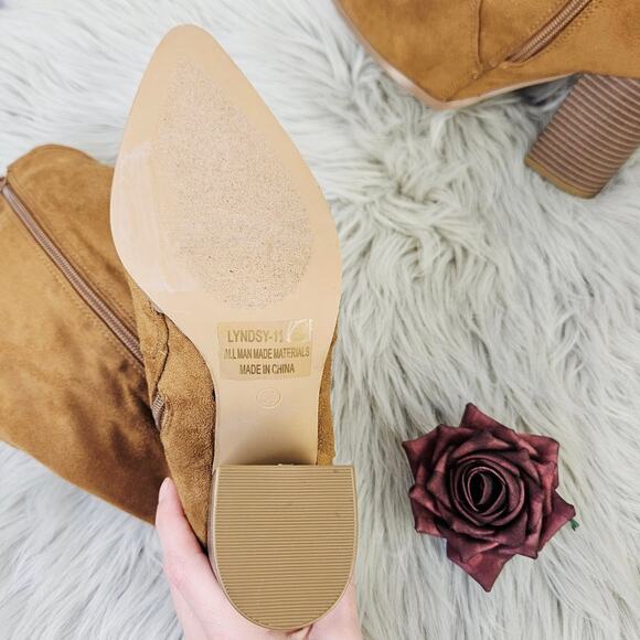 Cherish Lyndsy-11 Suede Knee High Boots Brown Block Heel Western Pointed Toe 5.5 - Picture 10 of 15